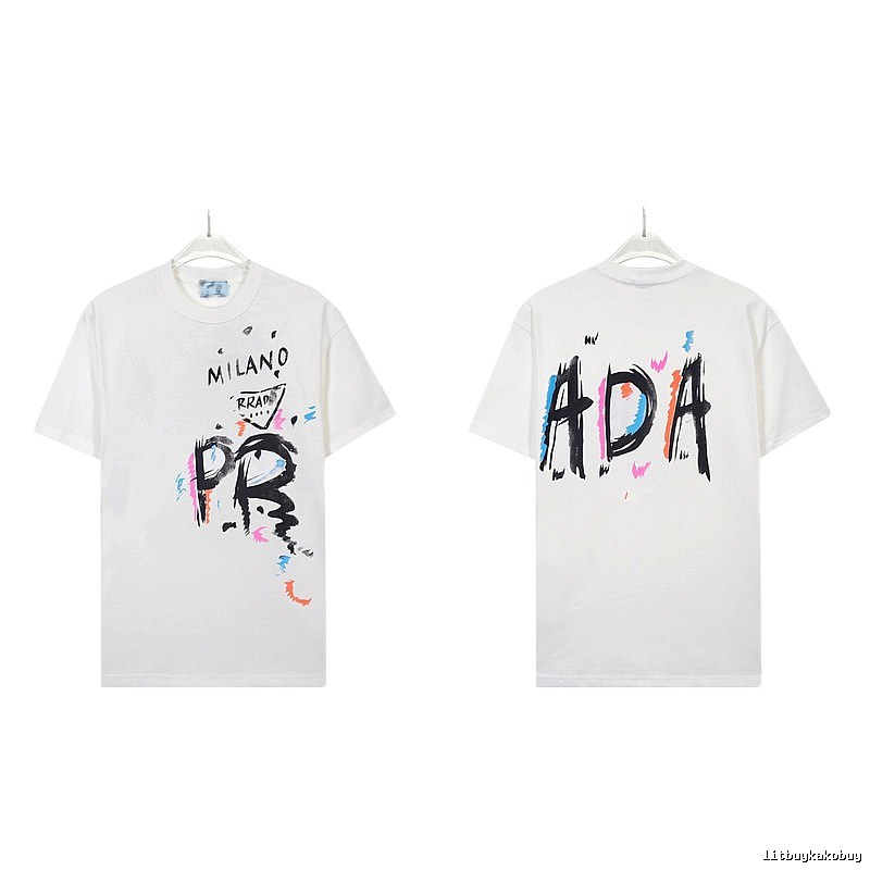 Prada Graffiti Street Style White Short-sleeved T-shirt