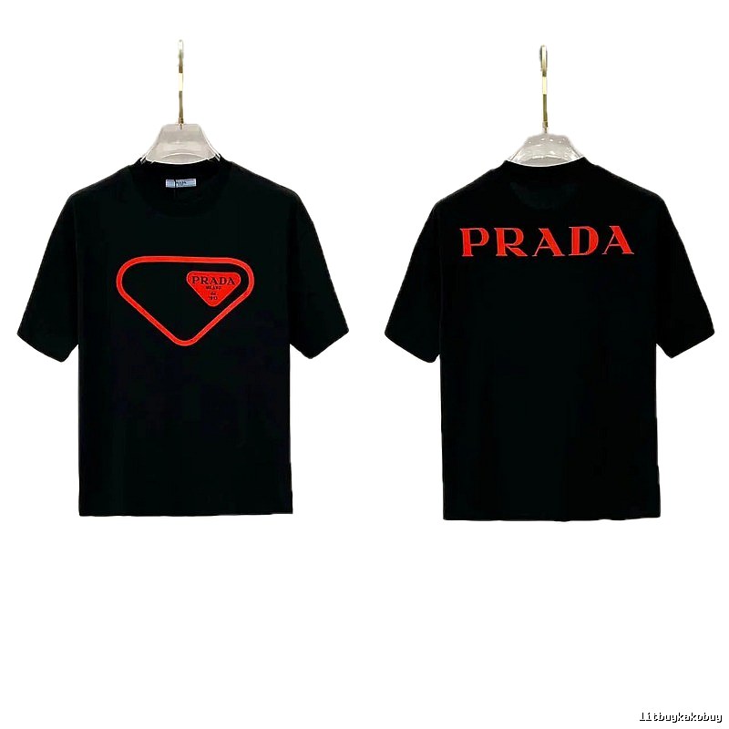 Prada Inverted Triangle Streetwear Style Black Short-sleeve T-shirt