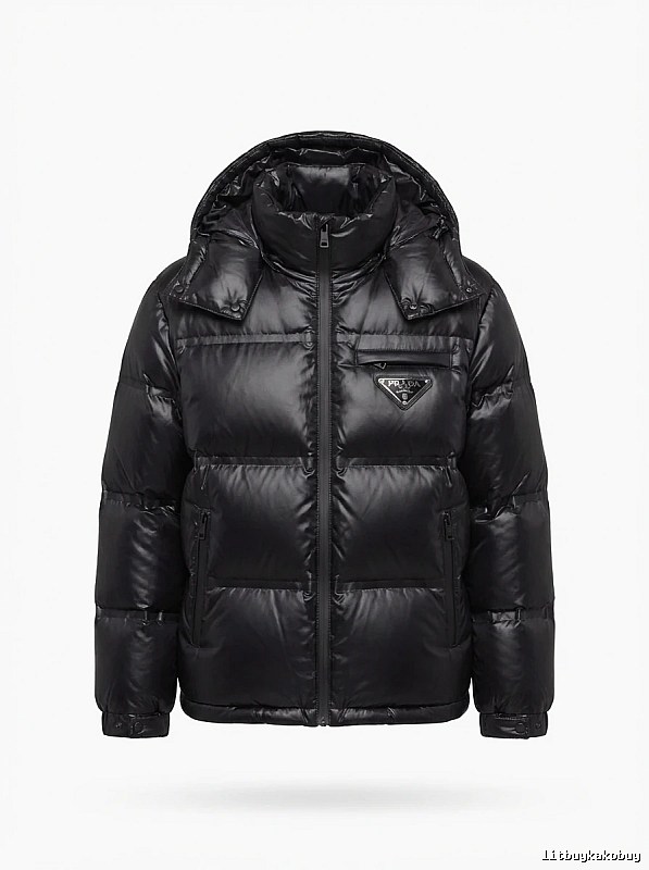 Prada triangle logo black down jacket
