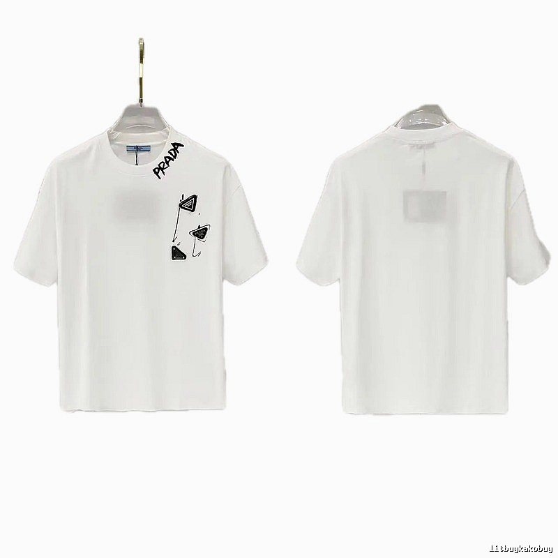 Prada Triangle Logo Casual Style White T-Shirt