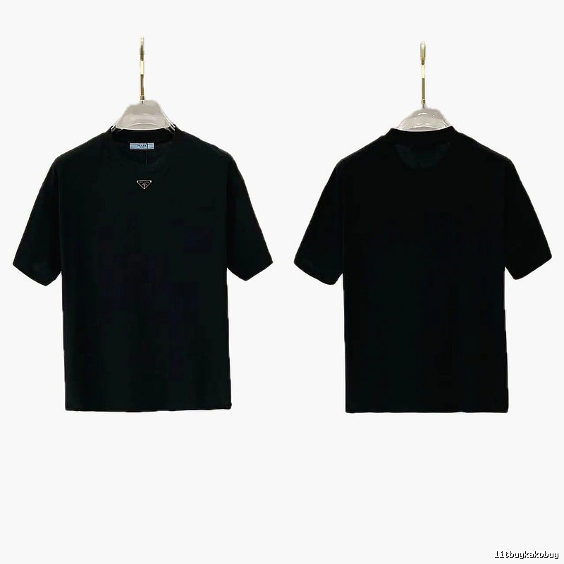 Prada Triangle Logo Minimalist Style Black T-Shirt