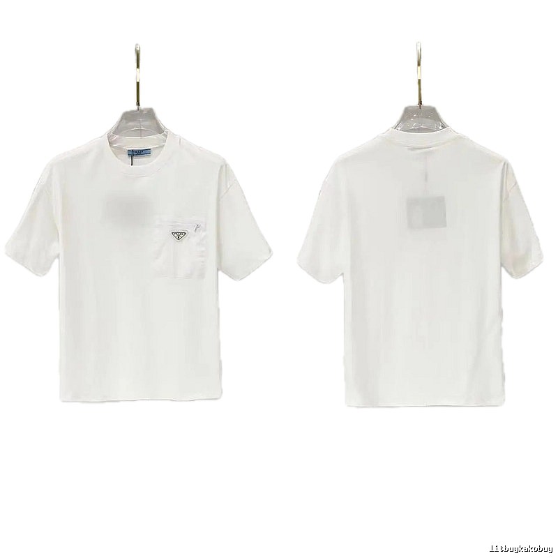 Prada Triangle Logo Minimalist Style White Short-sleeve T-shirt