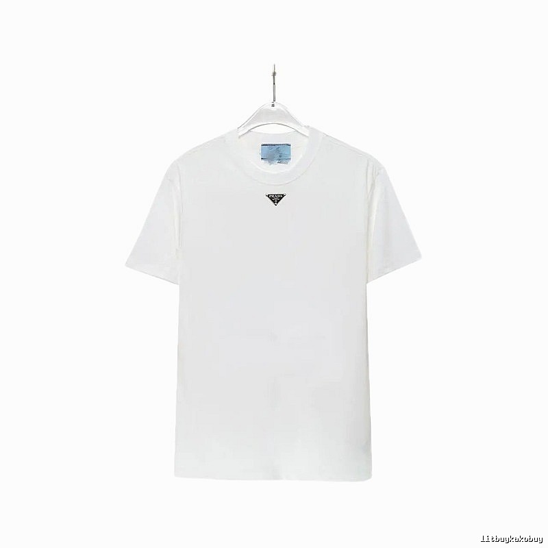 Prada Triangle Logo Minimalist Style White T-Shirt