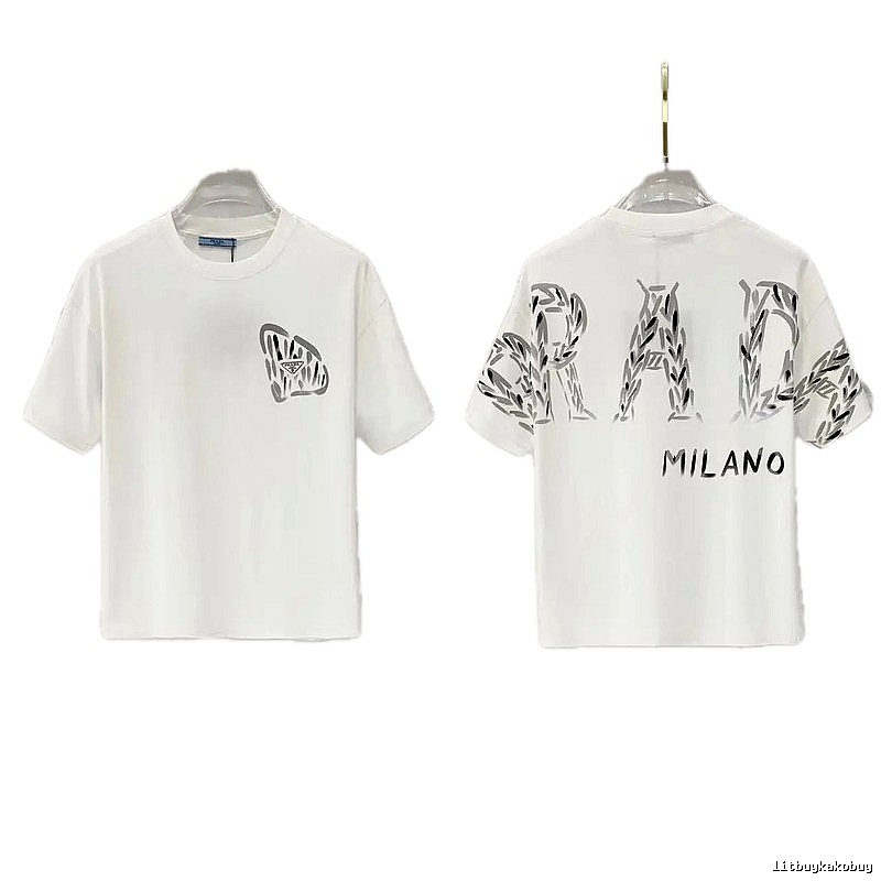Prada Triangle Logo Trendy & Edgy Style White Short-sleeve T-shirt