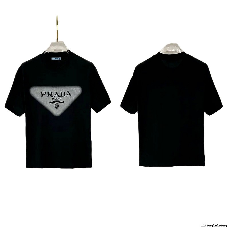 Prada Triangle Logo Trendy Style Black Short-sleeve T-shirt