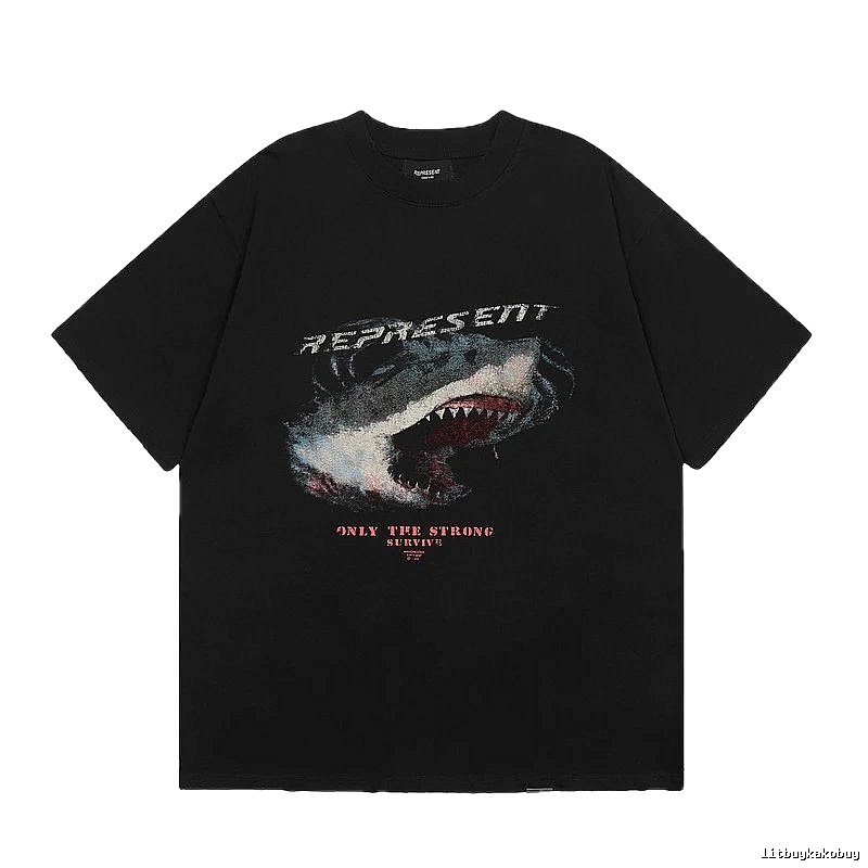 Represent Shark Print Vintage Black T-Shirt