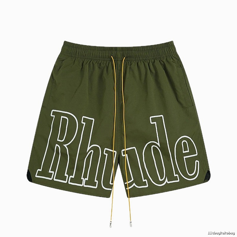 RHUDE letter-style military green shorts