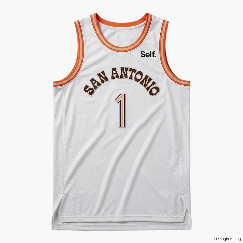 Self. Spurs white and orange basketball jersey