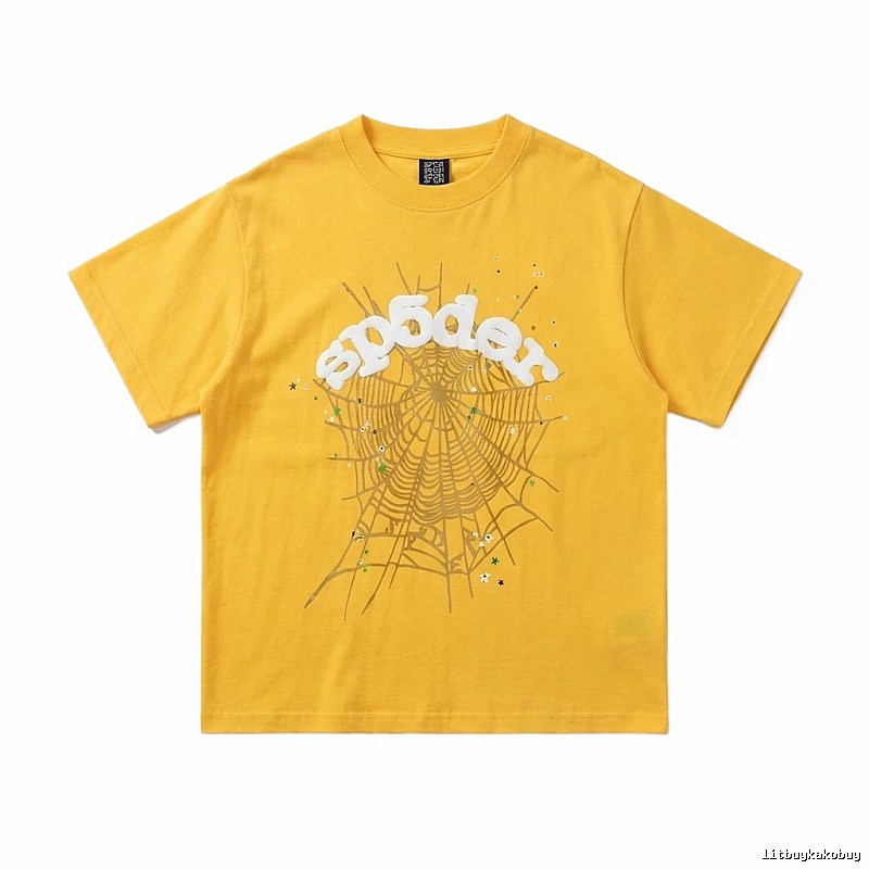 Sp5der Spider Web Trendy Cool Yellow T-shirt