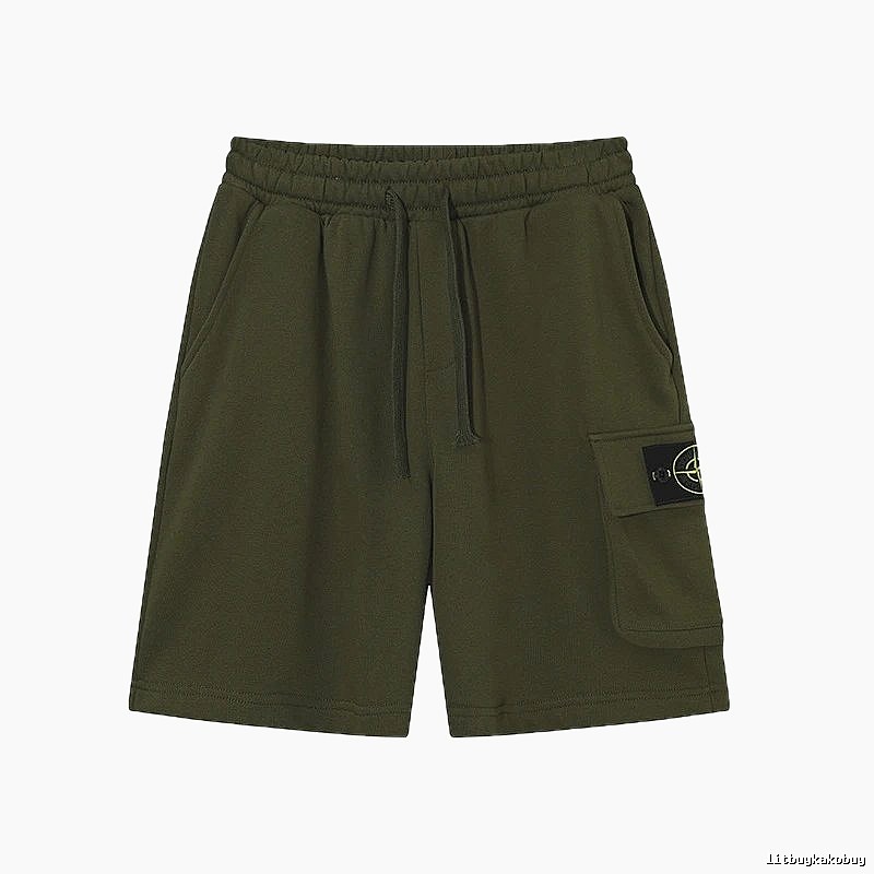 Stone Island Classic Workwear Style Army Green Casual Shorts