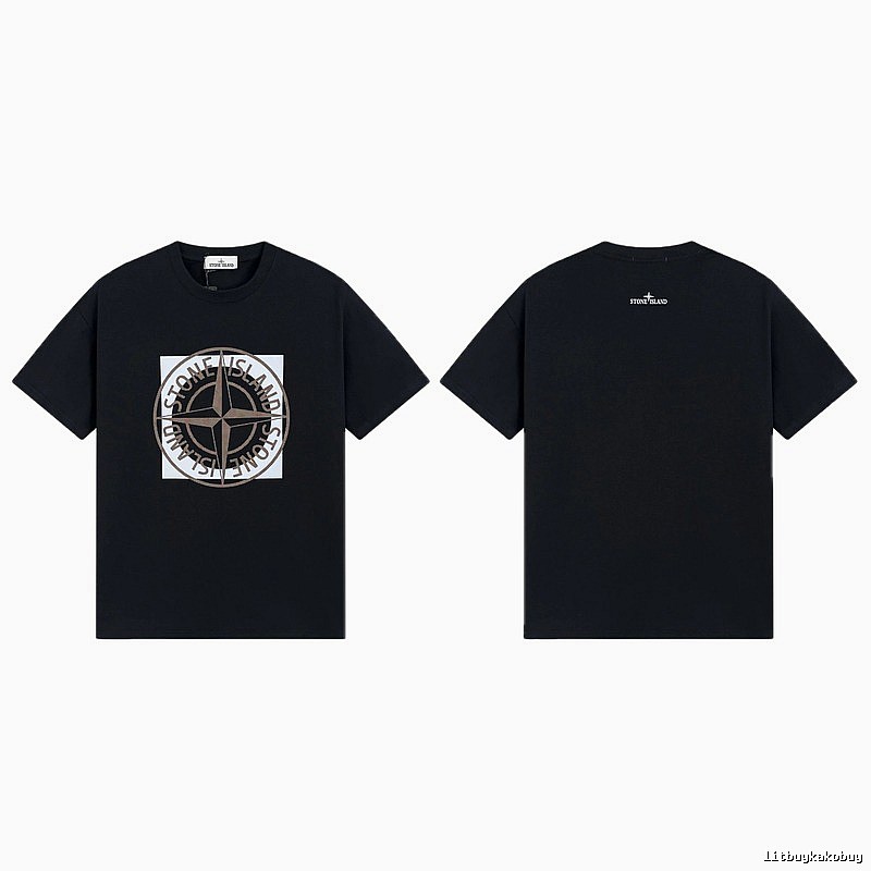 Stone Island Compass Print Street Style Black T-Shirt