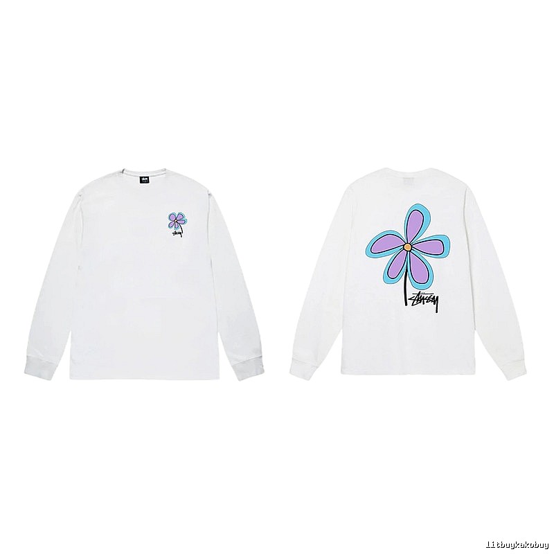Stussy Flower Print Style White Long T-shirt