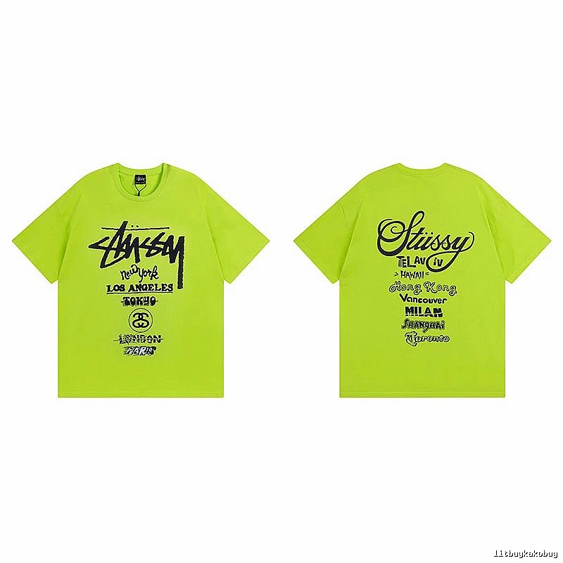 Stussy Fluorescent Green Spider Graphic T-Shirt Soft Neutral Logo