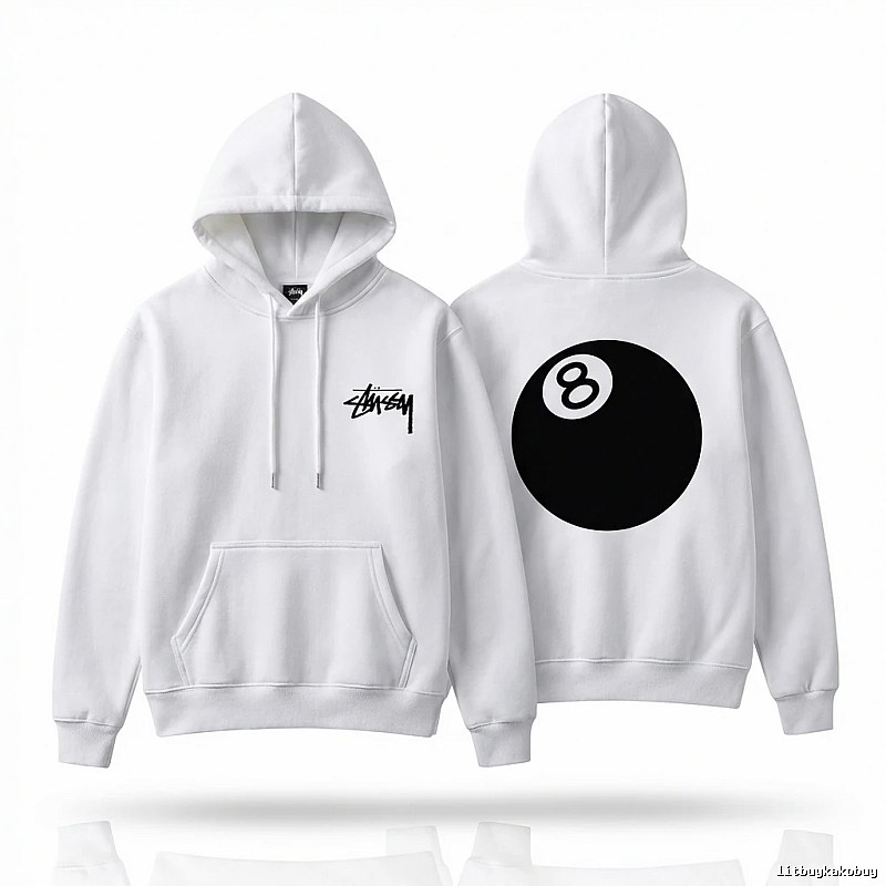 Stussy No.8 Ball Style White Hoodie