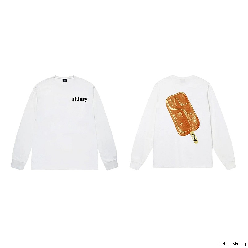 Stussy S Ice Cream Print Style White Long-Sleeve