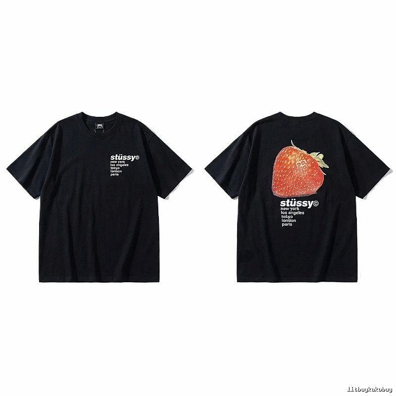 Stussy Strawberry Print Black T-shirt