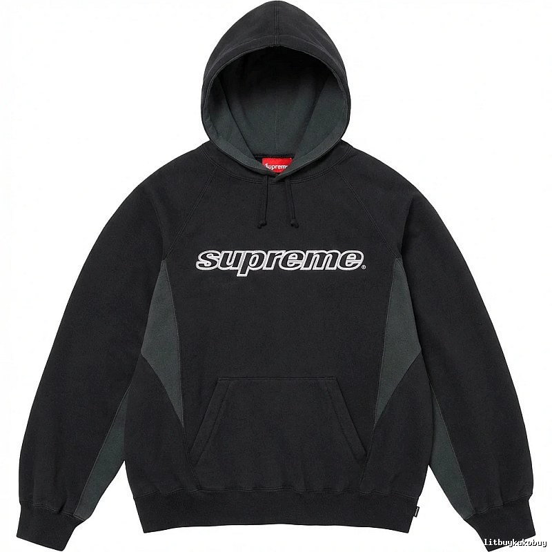 Supreme patchwork-style black hoodie