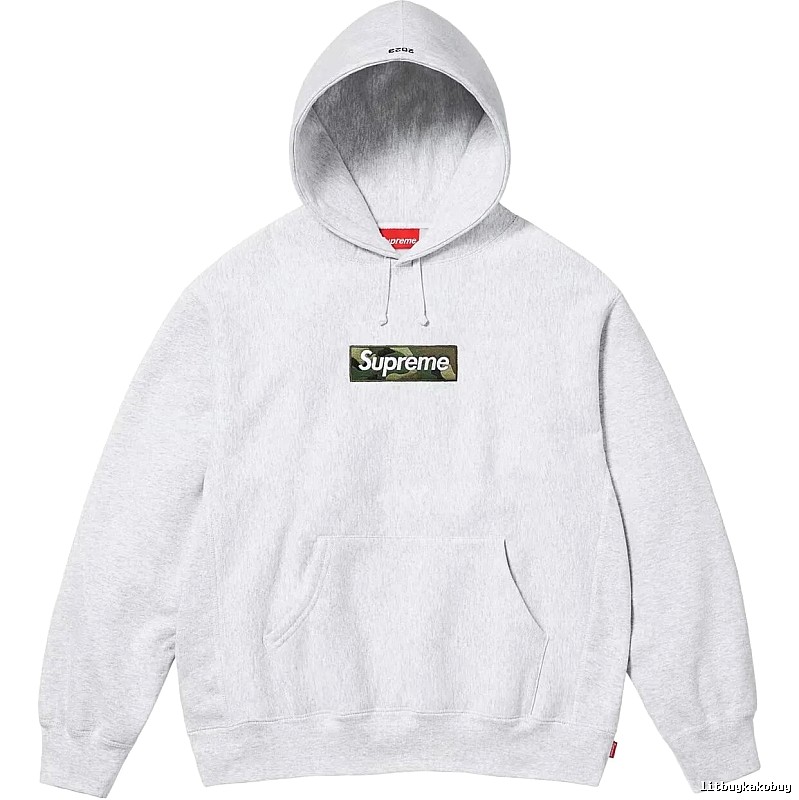 Supreme Patterned Logo hoodie Gray Red Oversized with Polished Detail