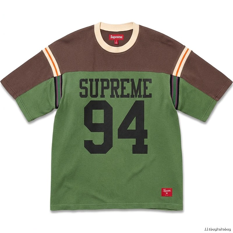 Supreme retro-style green and brown color-blocking T-shirt
