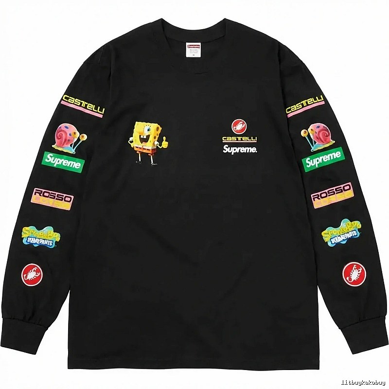 Supreme SpongeBob SquarePants Co-branded Black Long-sleeve Shirt