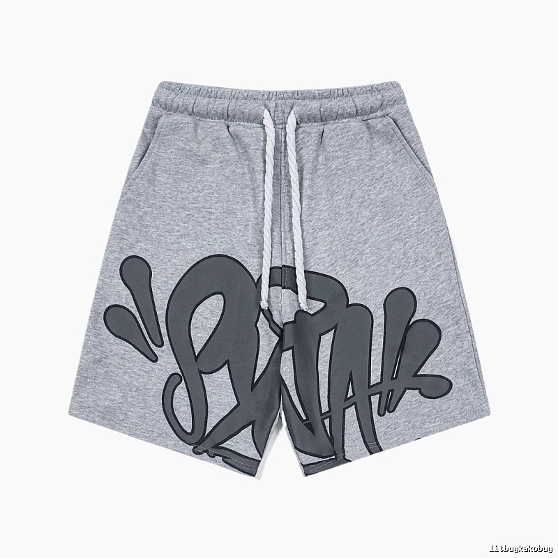 SynaWorld graffiti-style gray shorts