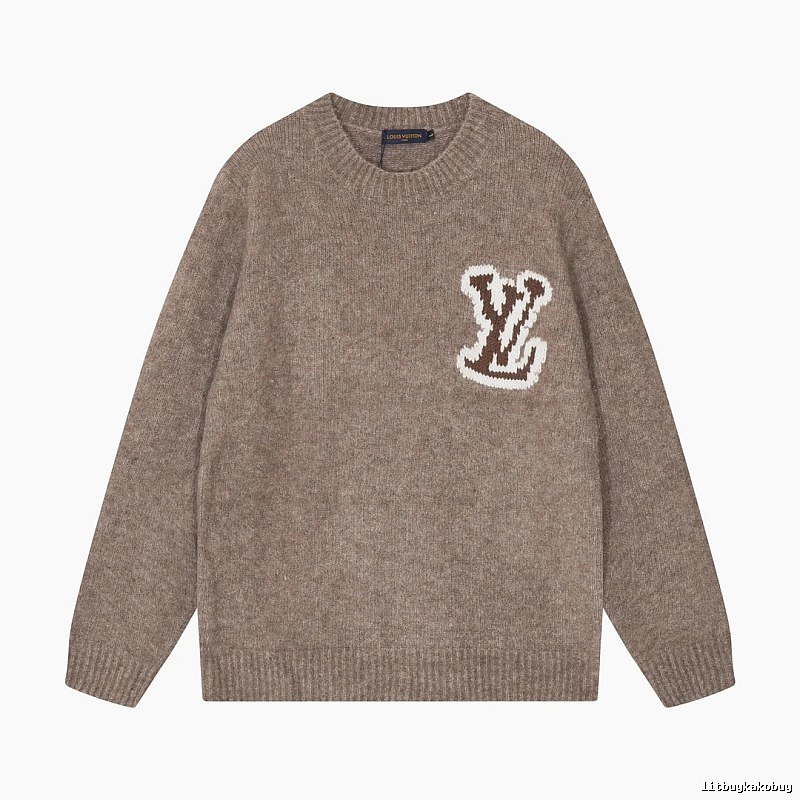 Taupe Logo Knit Sweater with Louis Vuitton Patch
