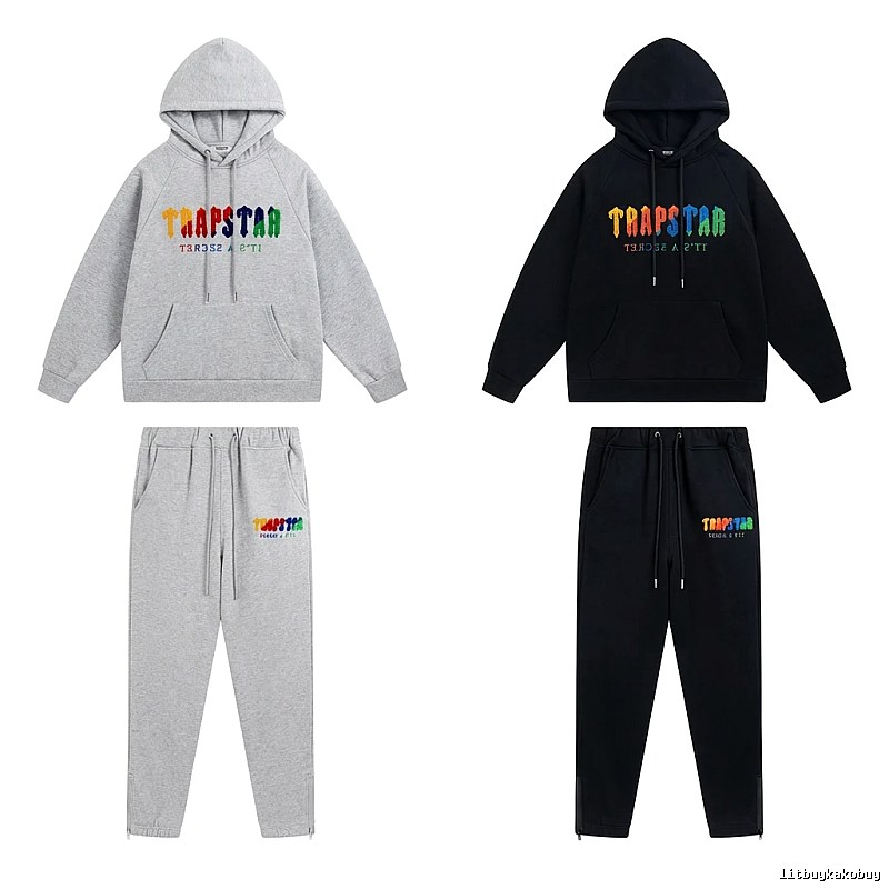 Trapstar Rainbow Wind Grey/Black Hooded Set