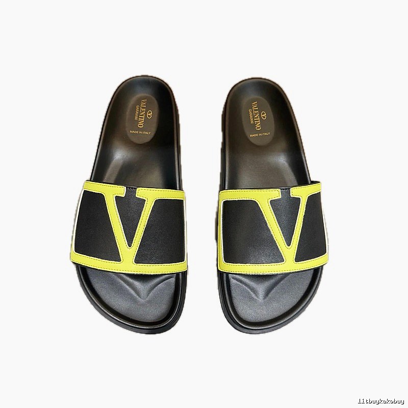 Valentino V-Logo Trendy Black and Yellow Slide Sandals