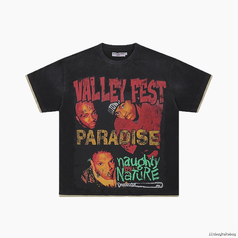 Valley Fest Hip-hop Vintage Distressed Black T-Shirt