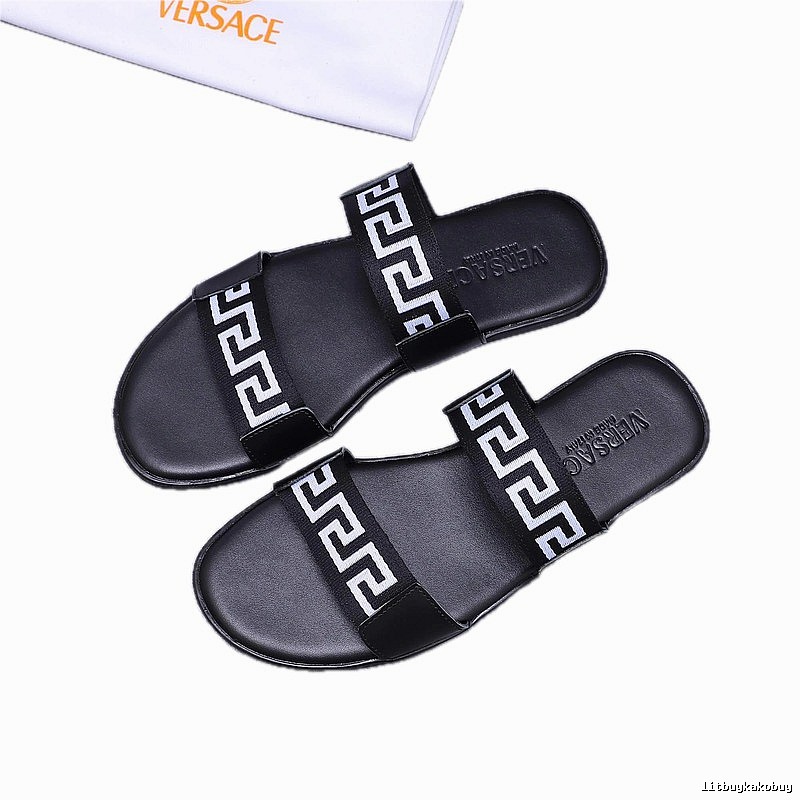 Versace Greek Key Light Luxury Style Black Slides