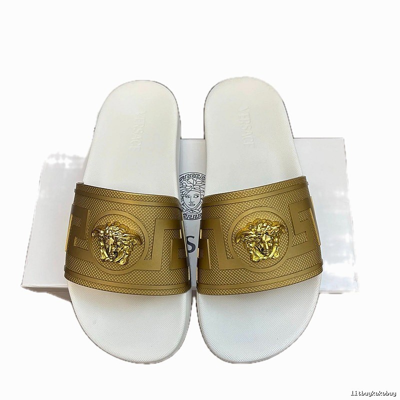 Versace Medusa Luxury Style White Gold Slides
