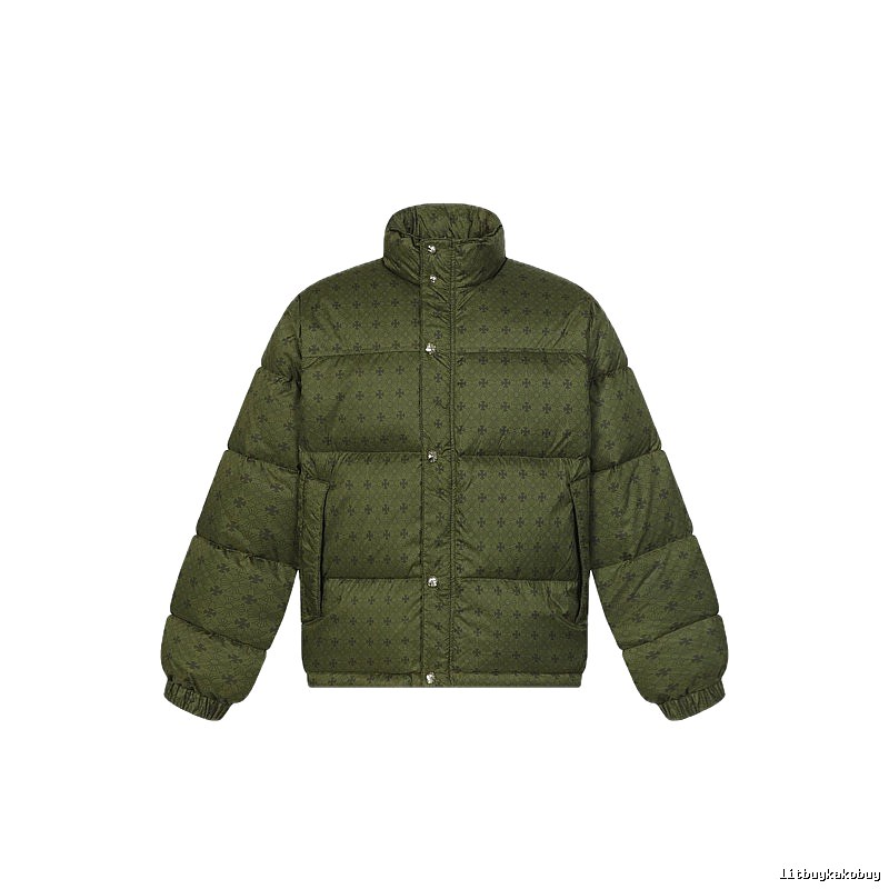 Vintage-style down jacket with Chrome Hearts print