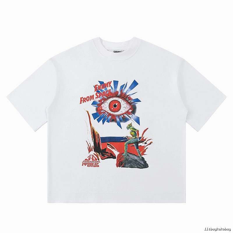 White T-shirt with House of Errors print in sci-fi style
