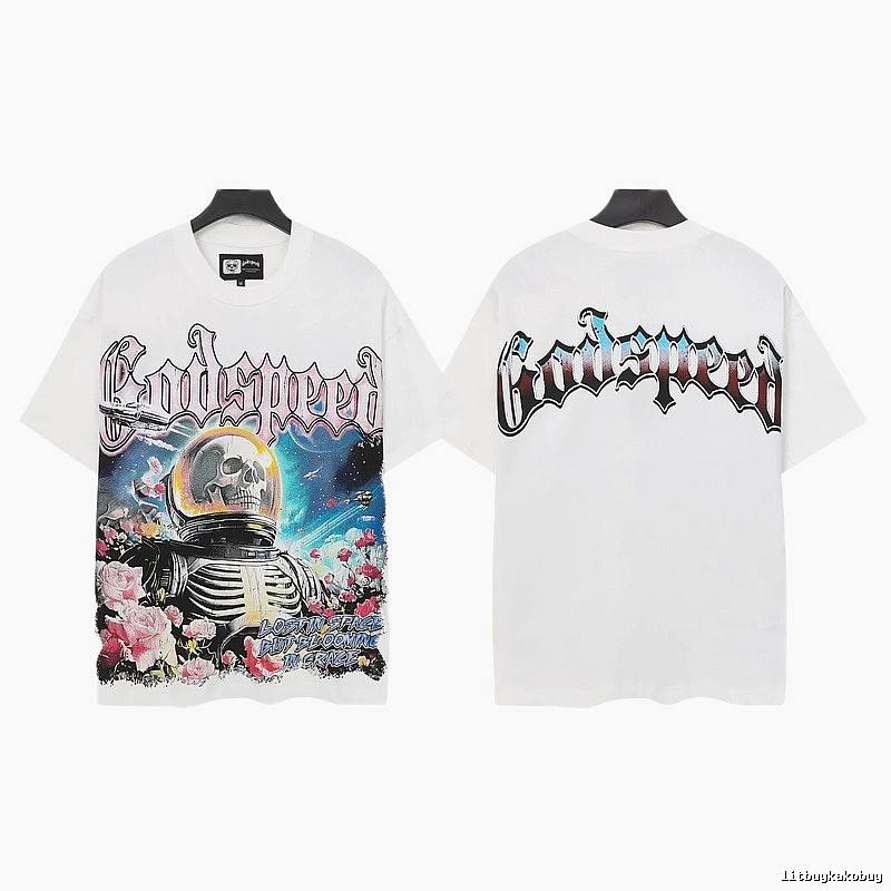 Godspeed Skull Rose Gothic Style White T-shirt