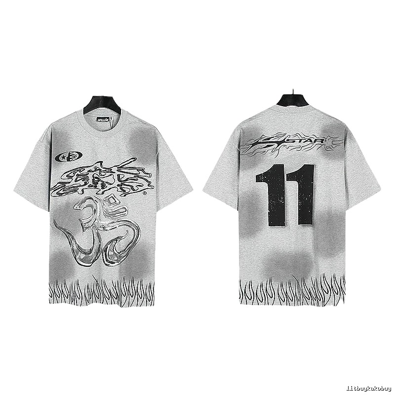 Hellstar No.11 Flame Street Style Gray T-Shirt