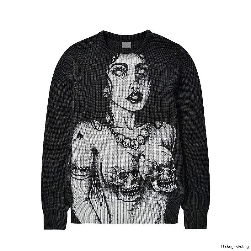 Monogram Anime graphic sweater Black Knit Top for Casual Outfits