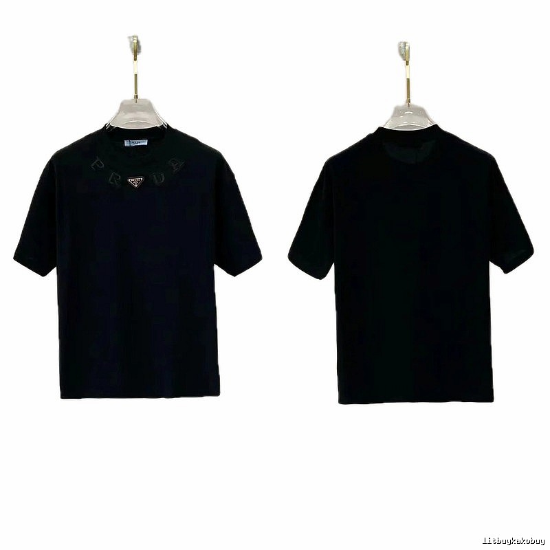 Prada Triangle Logo Minimalist Style Black Short-sleeve T-shirt
